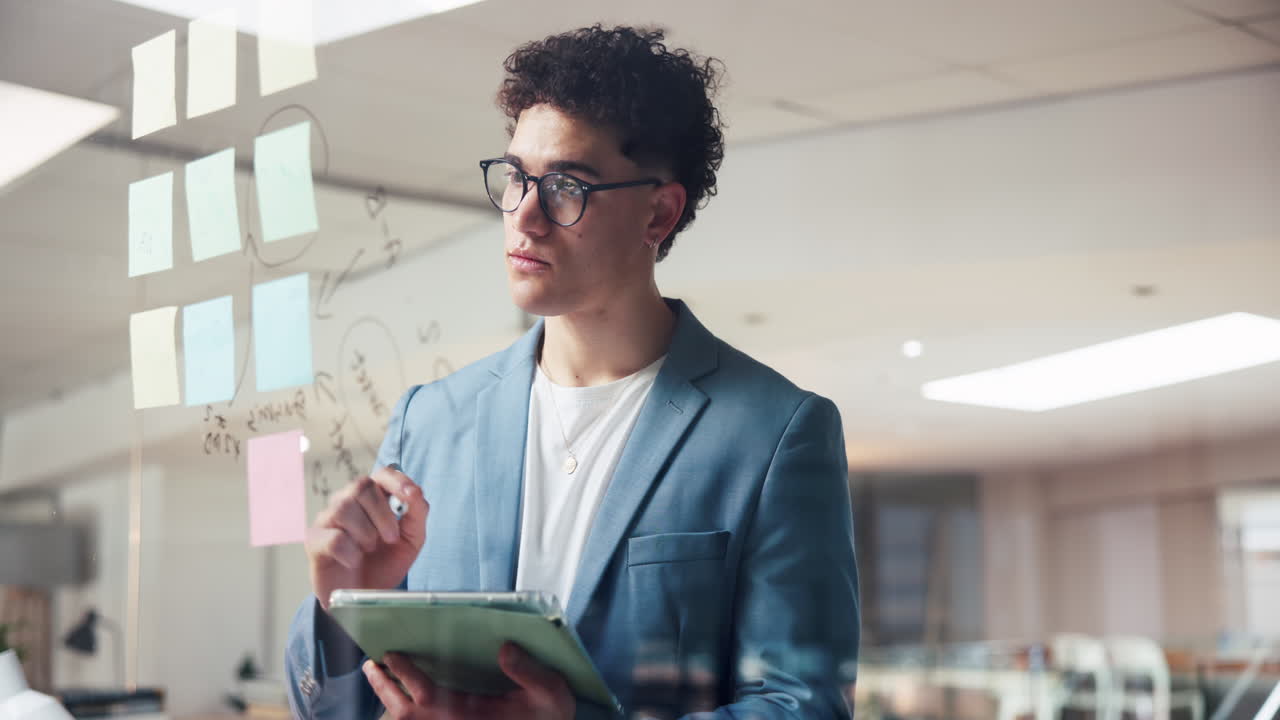 Young Entrepreneur Brainstorming Strategy in Office