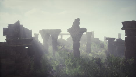 ruins of an ancient temple in the mist