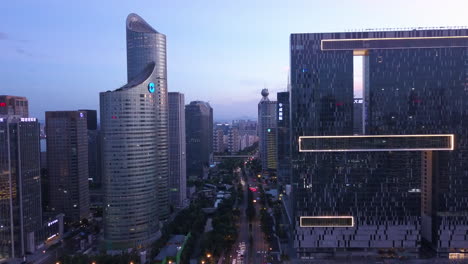 4k flight over citizen center in hangzhou, china
