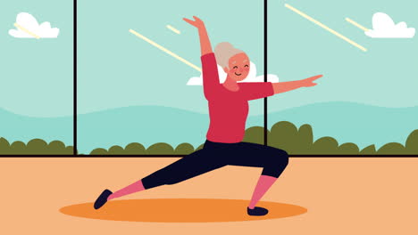 old woman practicing exercise animation