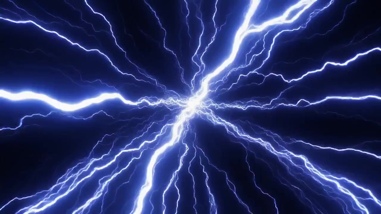 Animated Blue Electric Lightning Bolts Radiating From Center