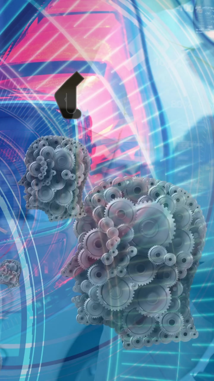 Animation of data processing and gears over cars