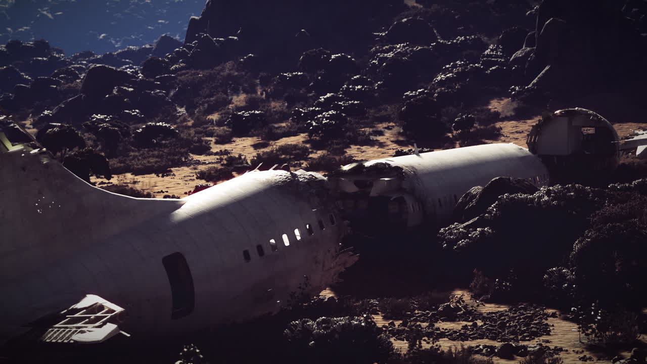 Plane wreckage in remote mountainous area after devastating crash incident