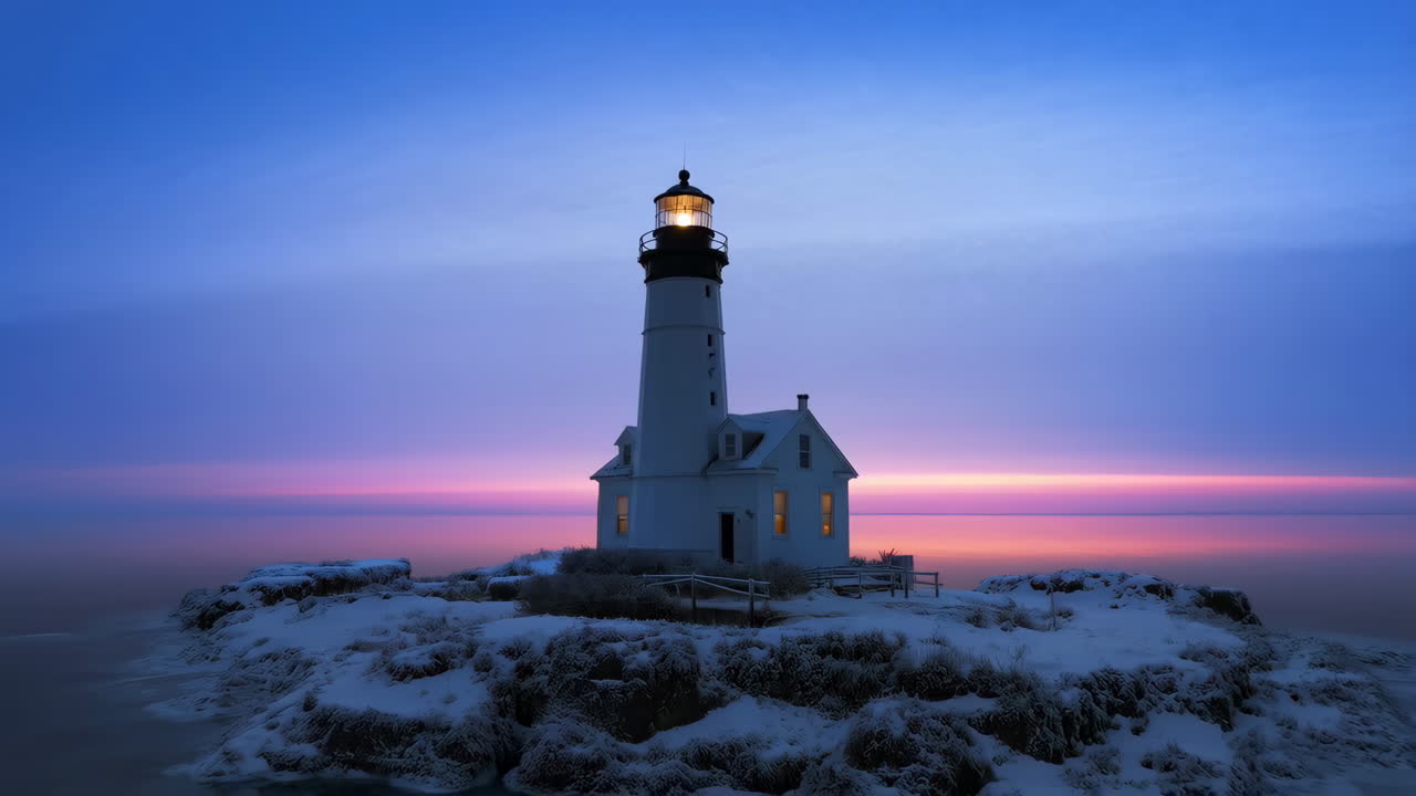 Winter Twilight over a Secluded Lighthouse