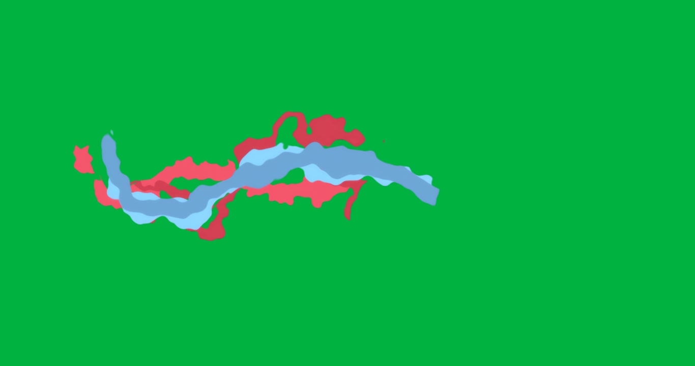 Abstrakte korallenrote und himmelblaue Formen bewegen sich auf transparenter Leinwand und zeigen ein Grafikdesign-Konzept.