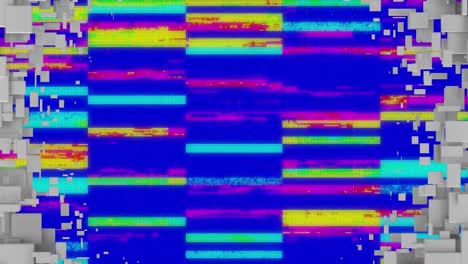 Animation of grey 3d blocks revealing flickering colourful rectangles
