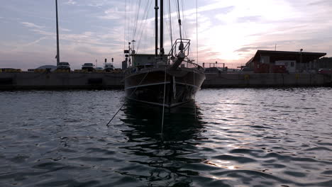 aerial view of sailing gulet. a gulet is a wooden classic yacht built usually in bodrum or marmaris from the southwestern coast of turkey, filmed in formia, italy