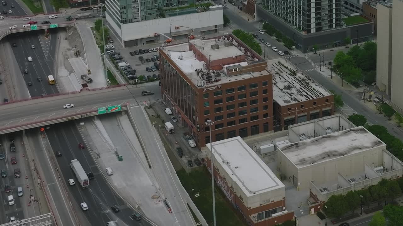 Chicago aerial view of highways and city buildings during daytime