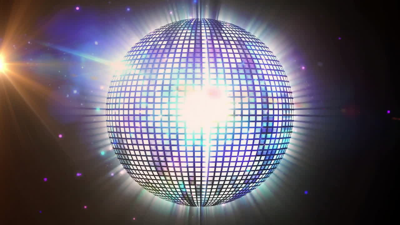 bola de discoteca giratoria con reflejos de luz y animación de chispas
