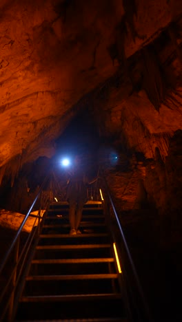 exploring a cave with stairs