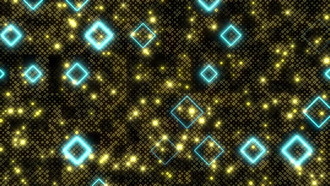 blue and yellow neon squares pattern in 80s style