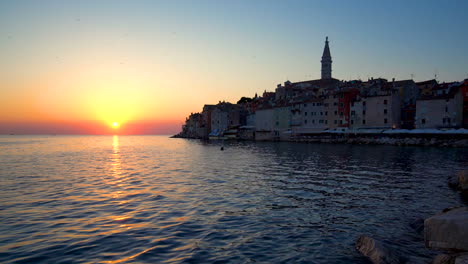 sunset at rovinj, croatia in panoramic view