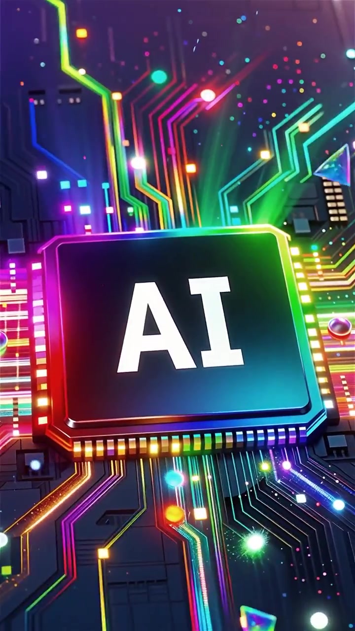 Sfondo tecnologico futuristico con chip AI e scheda madre