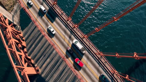 overhead view of traffic on the golden gate bridge