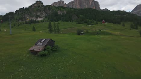 aerial view of mountain landscape in the dolomites, italy on a sunny day