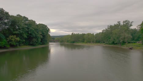 drone shot of the susquehanna river with a car bridge in ninevah new york