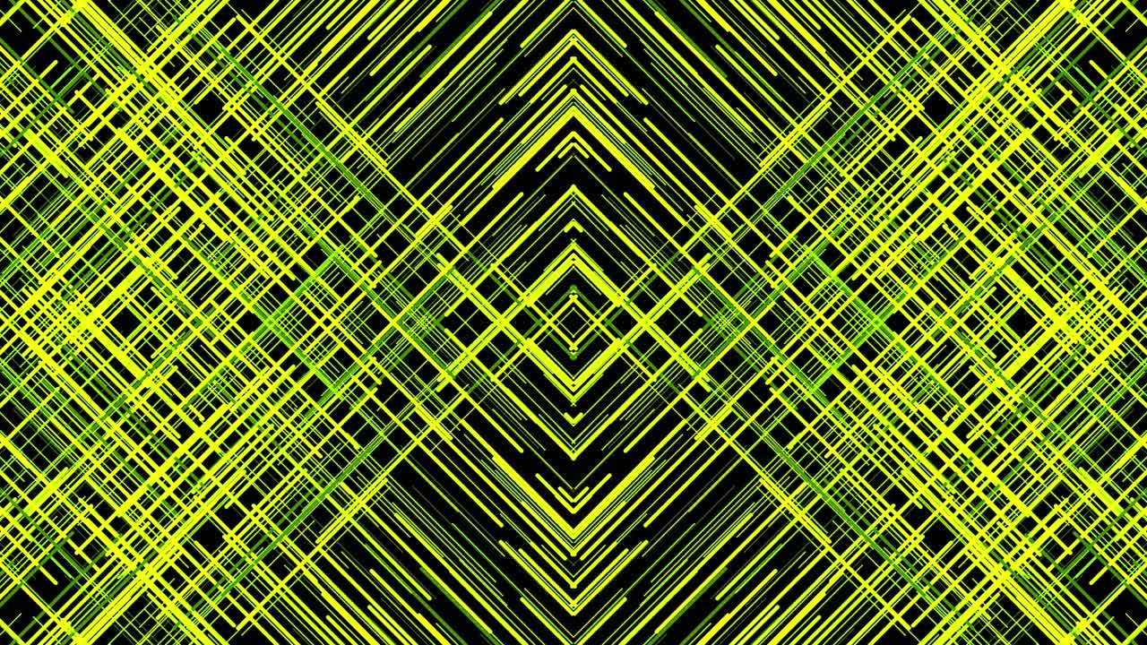 Abstract Geometric Pattern with Green and Yellow Lines on Black Background
