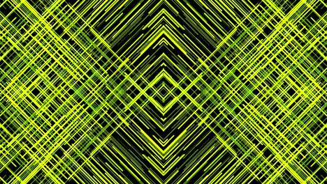 patrón geométrico abstracto con líneas verdes y amarillas sobre fondo negro