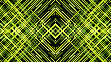 abstract geometric pattern with green and yellow lines on black background