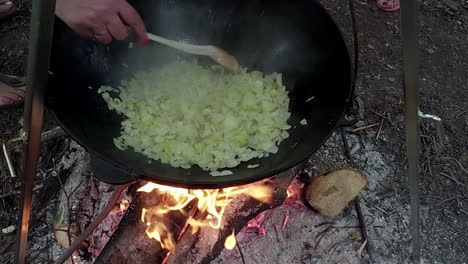 El-Juego-De-Cocina-Al-Aire-Libre,-Verduras-Y-Fuego-De-Leña.