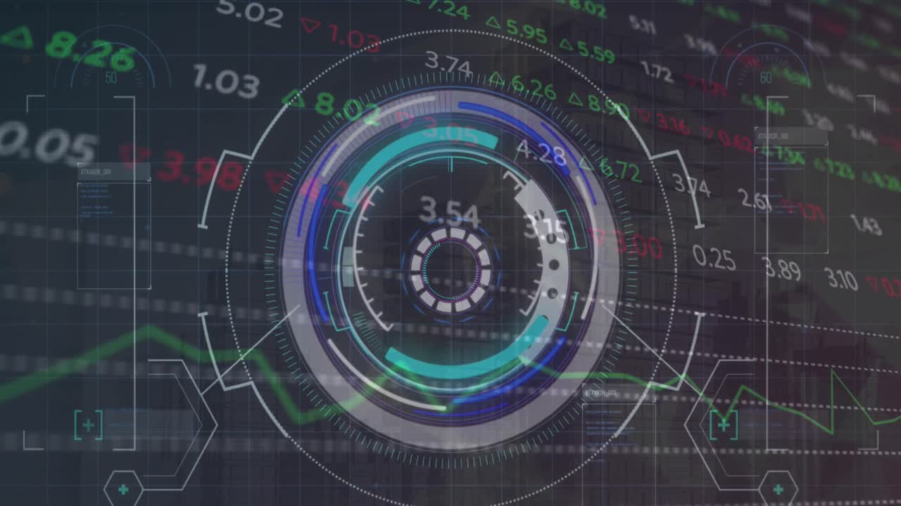 animazione della scansione del campo di applicazione e elaborazione dei dati finanziari