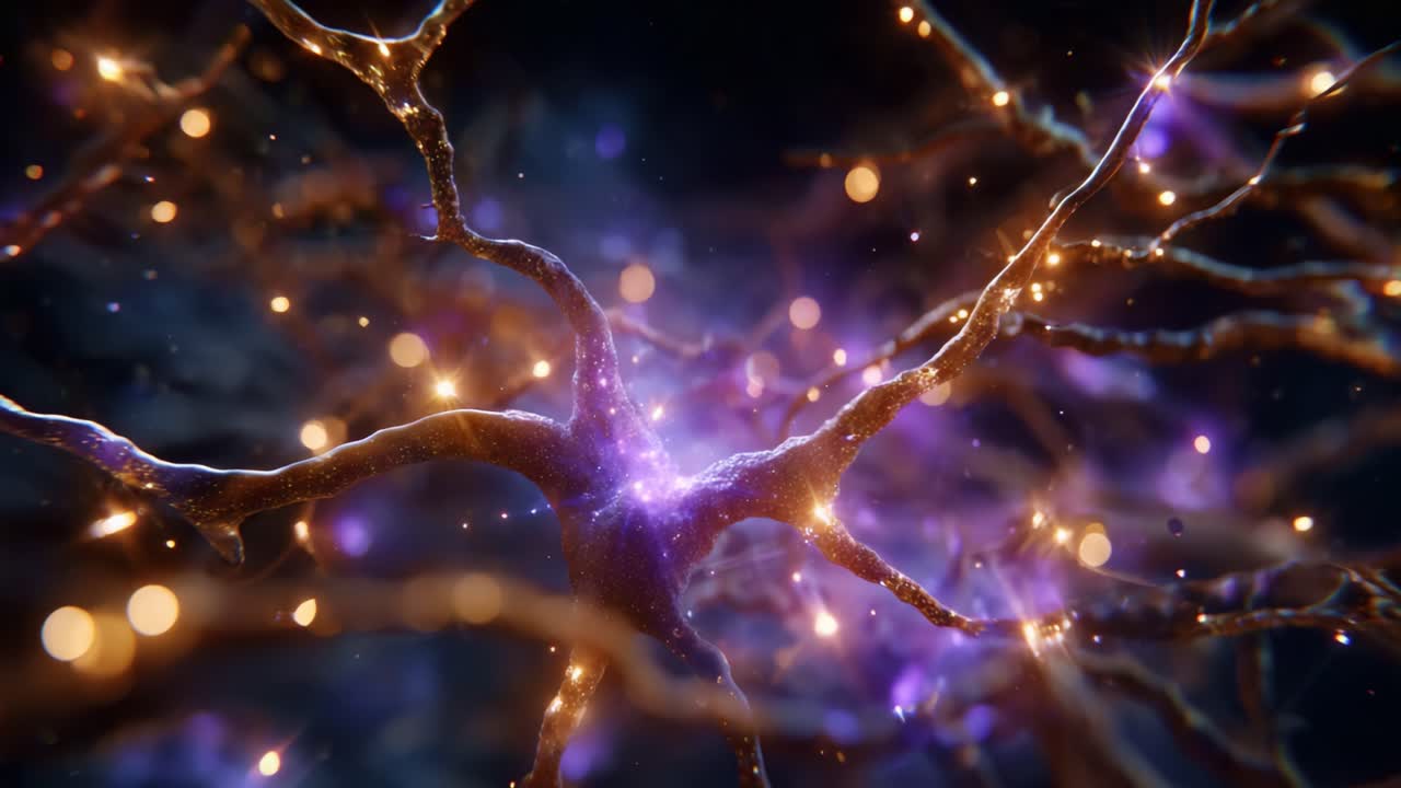 Intricate Neural Networks: A Close-Up Exploration of Glowing Neurons Highlighting Complex Connectivity and Dynamic Activity in the Brain's Nervous System