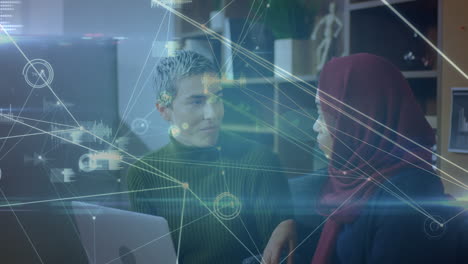 animation of connections over diverse women working together in office