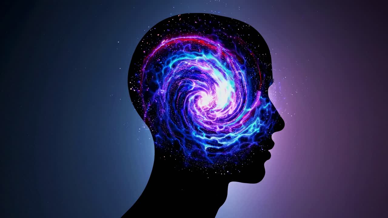 Silhouette di una testa con una galassia vorticosa all'interno, a simboleggiare l'immaginazione