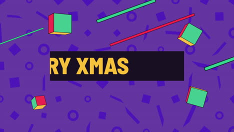 animation text merry xmas and motion abstract geometric shapes memphis background