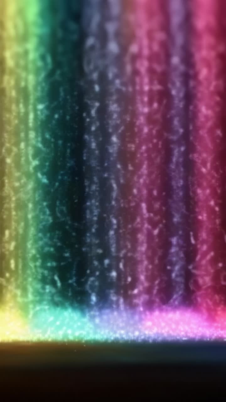 A Vibrant Cascade of Colorful Particles Flowing Downward, Creating a Stunning Visual Experience with Shimmering Light and Energetic Movement in a Dark Background