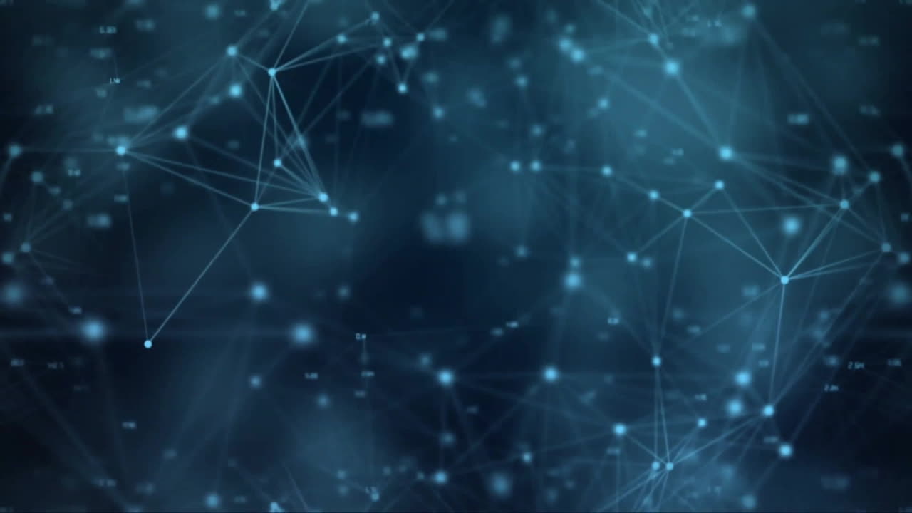 animación de la red de conexiones y procesamiento de datos sobre fondo negro
