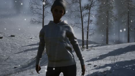 hermosa mujer joven en el bosque de invierno