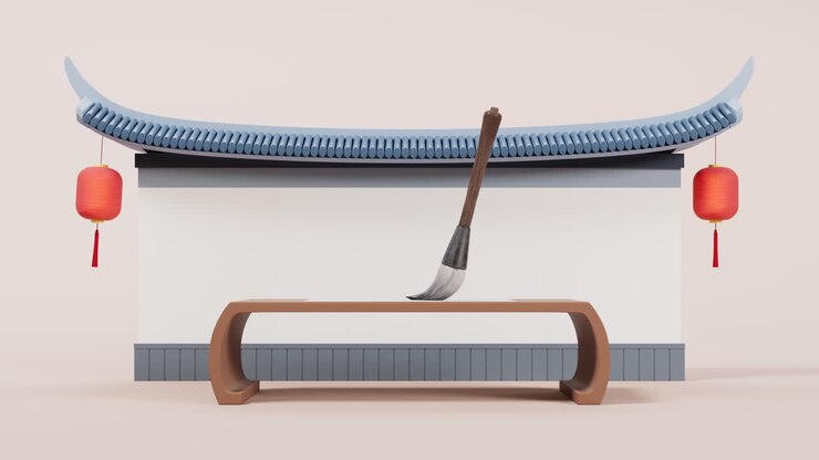 Loop animation of ancient Chinese brush, 3d rendering.