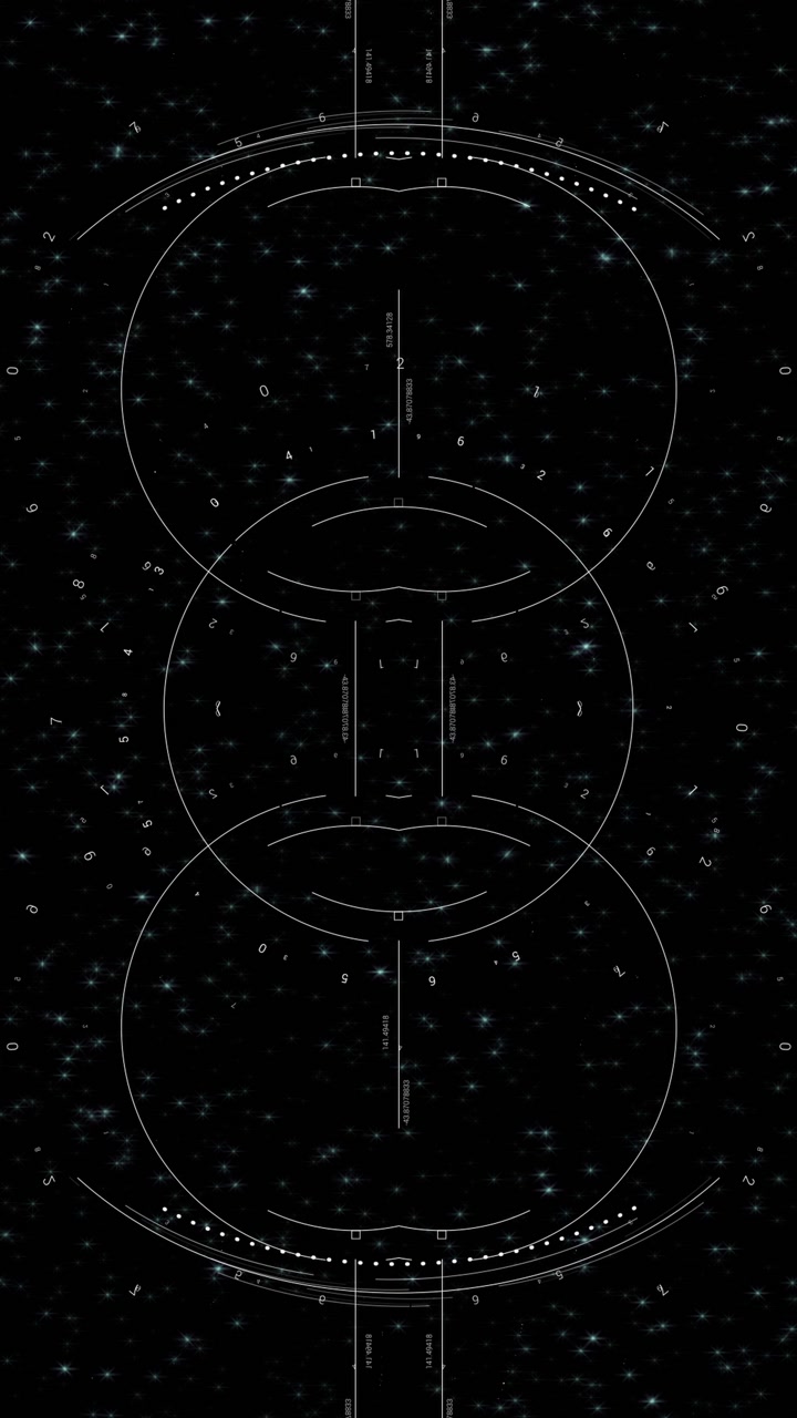 Vertical animation of futuristic sci-fi HUD interface with data and numbers against a starry space background