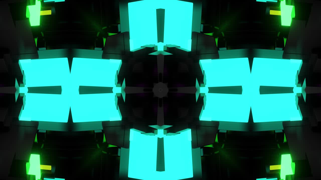 4k темный петлевый фон с абстрактным симметричным механизмом и неоновым светом. научная фантастика киберпанк bg для шоу или мероприятий, выставок, фестивалей или концертов, музыкальных видео, vj петля для ночных клубов