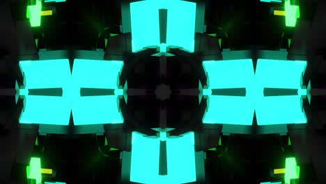 sfondo a loop scuro 4k con meccanismo simmetrico astratto e luce al neon. fantascienza cyberpunk bg per spettacoli o eventi, mostre, festival o concerti, video musicali, loop vj per locali notturni