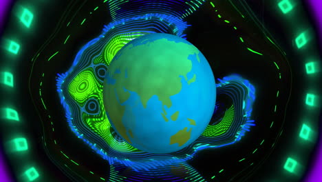animación del globo con escáneres en fondo negro