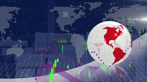 animation of globe and digital interface over warehouse