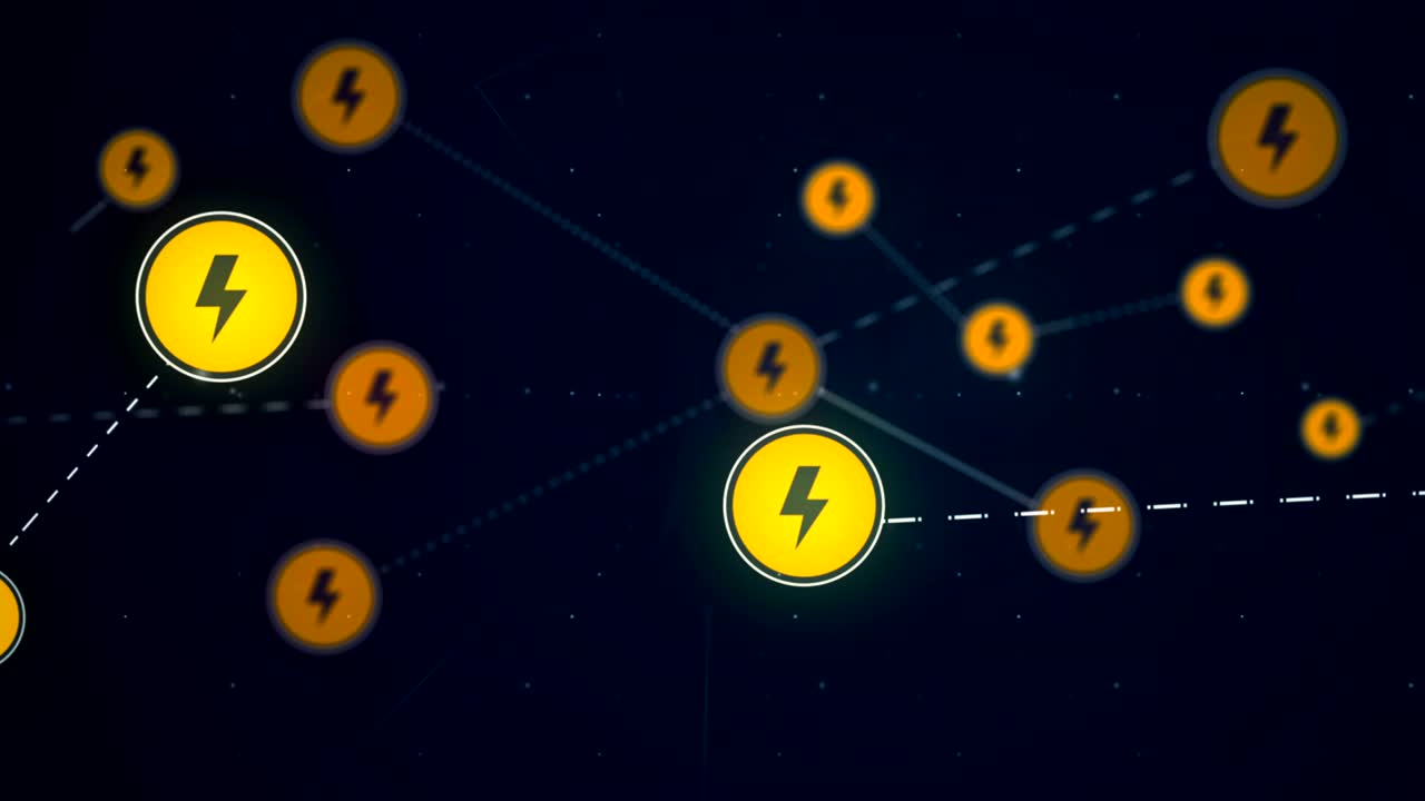 전력, 에너지, 상징, 네트워크 연결, 기술, 루프, 애니메이션, 4k