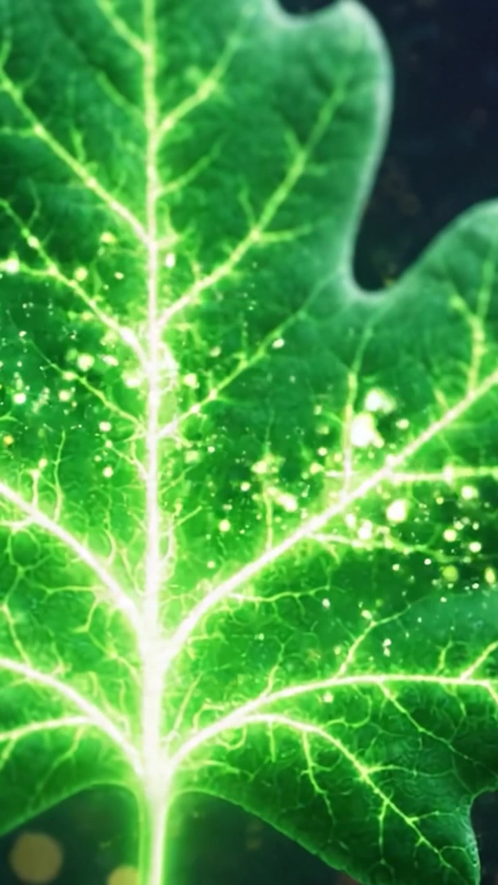 Una impresionante transformación de la naturaleza: La evolución de una hoja de verde natural a un resplandor luminoso en un fascinante viaje visual