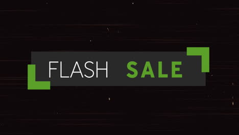 animación del texto de venta flash en un banner gris sobre un fondo negro parpadeante