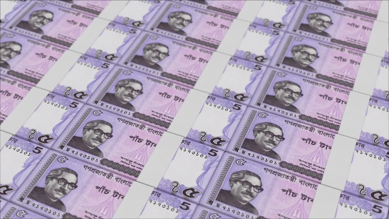 Banconote da 5 TAKA BANGLADESI stampate da una zecca