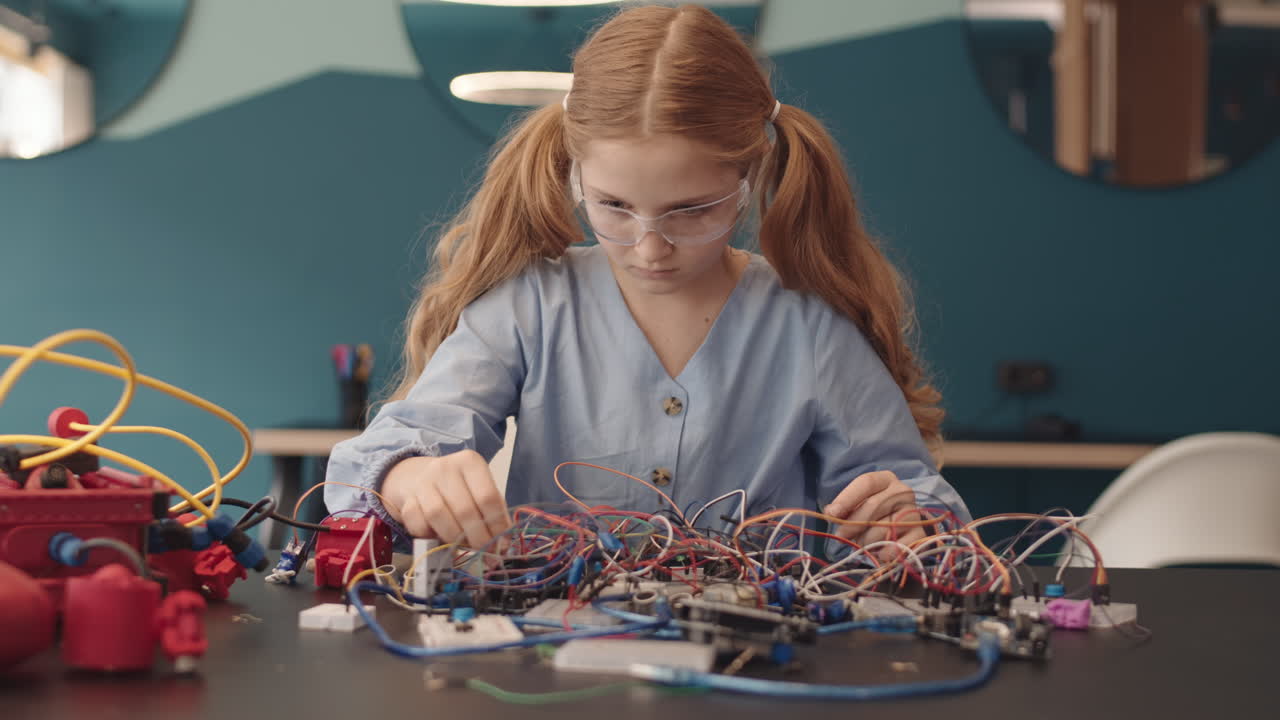 Young girl engaged in electronics and robotics