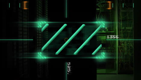 green futuristic loading bar animation over server room background