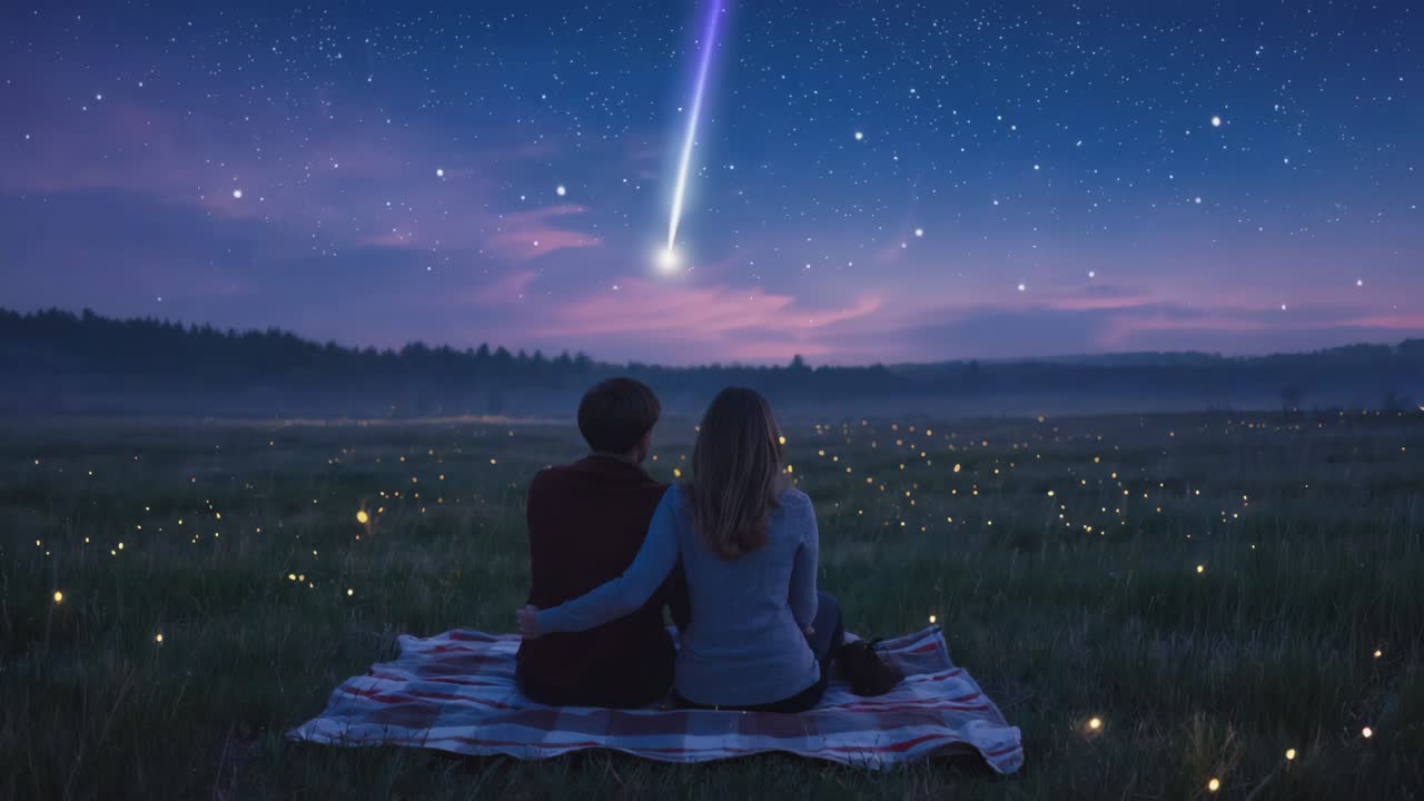 Couple Watching a Meteor Shower at Night