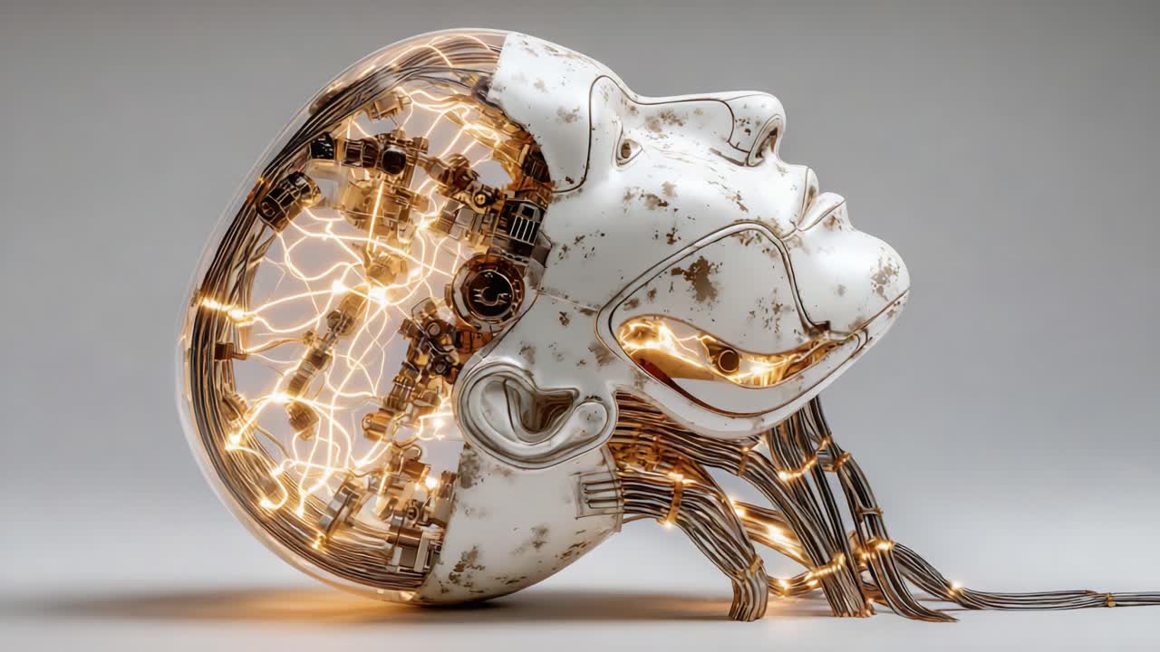A Futuristic Concept of an Artificial Intelligence Head with Intricate Circuitry, Merging Technology and Art in a Captivating Display of Modern Innovation