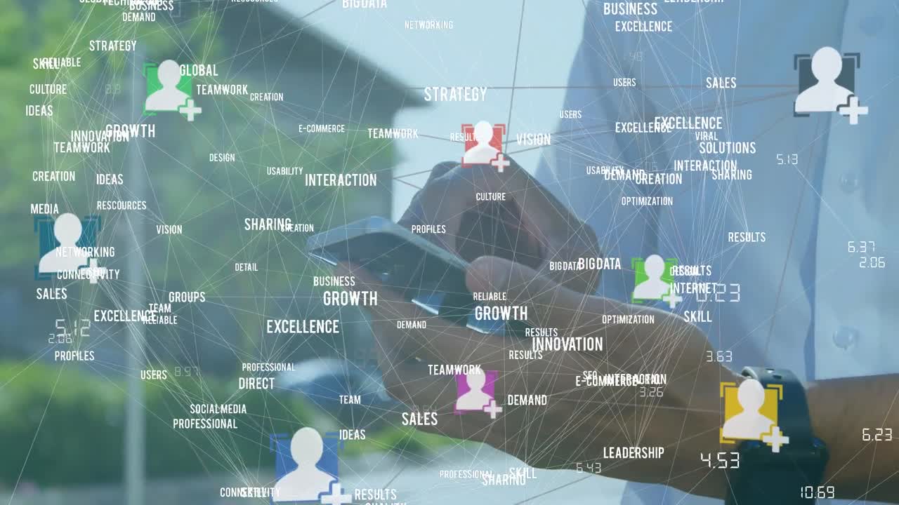 스마트폰을 사용하는 백인 남성에 대한 미디어 아이콘의 애니메이션