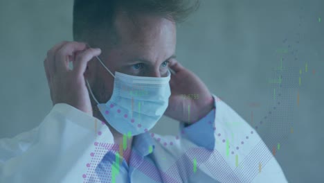 animación del procesamiento de datos sobre un médico caucásico con una máscara facial