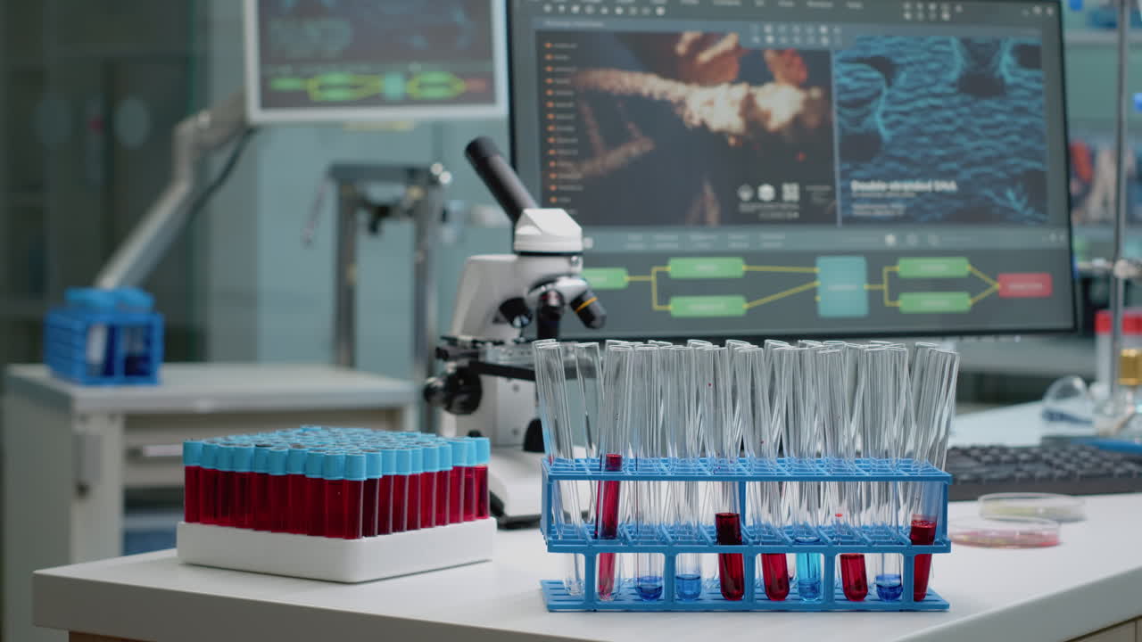 Laboratory Research and Experimentation with Test Tubes and Microscope