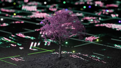 árbol rosa en un paisaje urbano digital